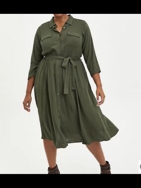 Torrid Olive Green Button-Front Shirt Dress Size 2
